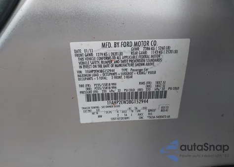 2011 Ford Taurus Sel from USA, damaged, VIN 1FAHP2EW3BG152944